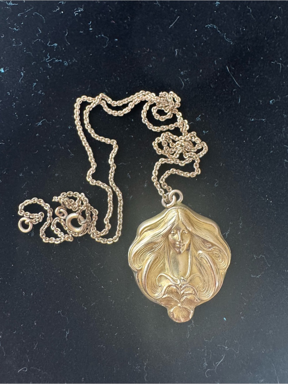 Gold-Tone Art Nouveau Woman Pendant Necklace